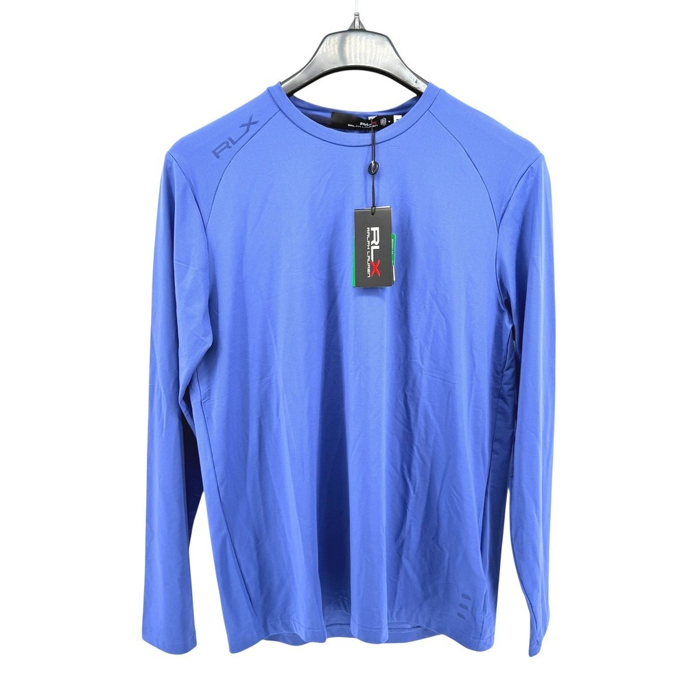NEW RLX Ralph Lauren Mens Medium Blue Long Sleeve Golf Performance Polo Shirt